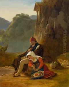 A shepherd and his sleeping daughter by Leopold Robert
