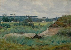 Landscape with houses in the background. by Jens Drachmann