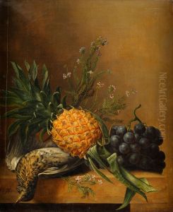 Stilleben mit Ananas, Trauben und Vogel