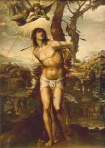 Hl. Sebastian und Madonna mit Heiligen by Il Sodoma