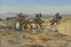 When Cowboys Get in Trouble (The Mad Cow) by Charles Marion Russell