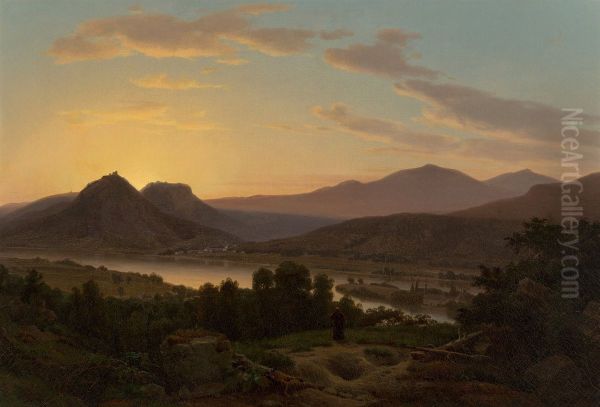 Sunrise, View of Drachenfels from Rolandseck - view 1