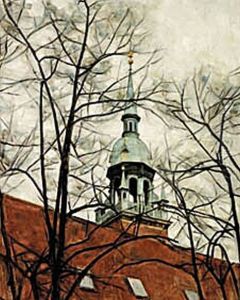 The spire of Helligandskirken (Church of the Holy Spirit) in Copenhagen.