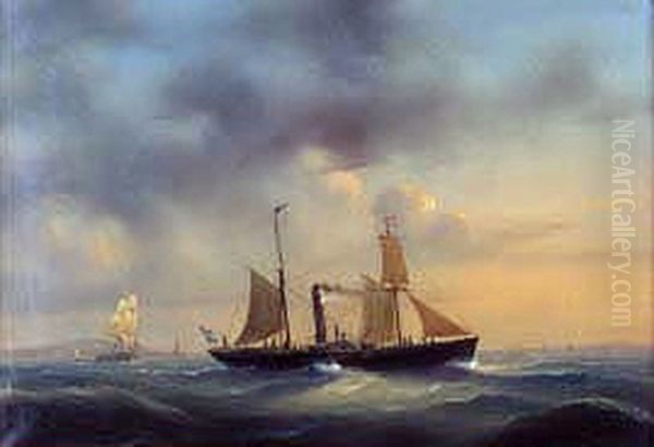 Paddle steamerSvithiodat sea, with all sails except foresail. Union flagg in the rear. - view 1