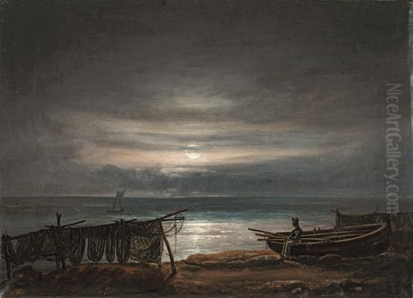 Baltic Sea beach at full moon - view 1