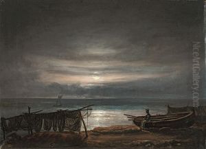 Baltic Sea beach at full moon by Johann Friedrich Boeck