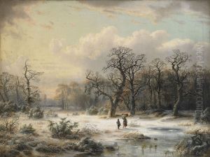 Winter landscape with mother and child Winter landscape with mother and child