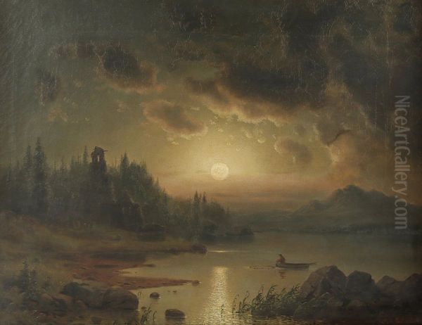 Moonlight landscape with ruins and fishermen - view 1