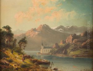 Alpine lake with chapel
