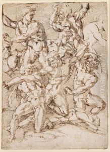 Battle scene with naked figures