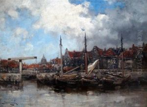Havenzicht by Hermanus Koekkoek the Younger