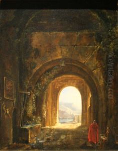 Interieur avec fond de paysage. by Auguste de Forbin