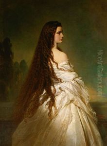Empress Elisabeth of Austria with loosened hair, knee piece by Franz Xavier Winterhalter