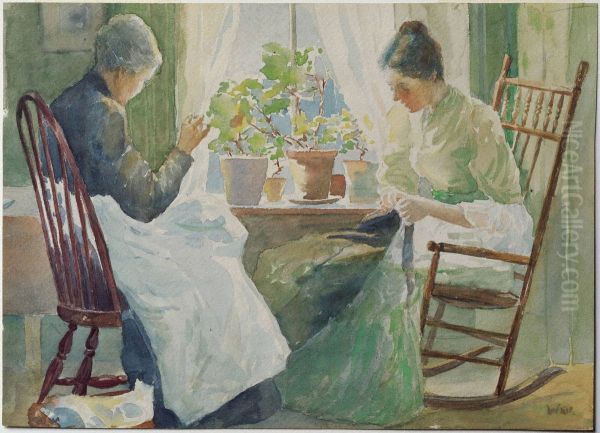 Two Women Sewing - view 1