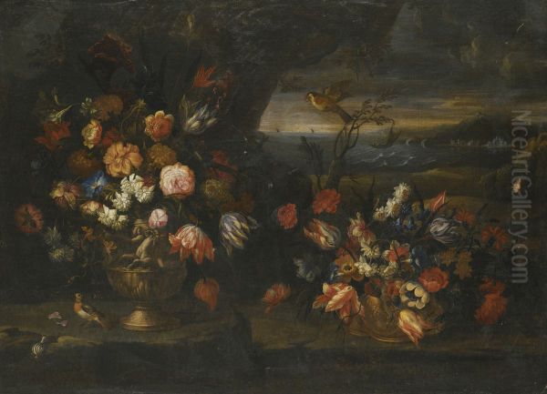 Still Life with Vase of Flowers in a Coastal Landscape Setting (II) - view 1