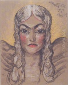 Portret Kazimiery Rychterowny, w peruce z warkoczami by Stanislaw Ignacy Witkiewicz (Witkacy)