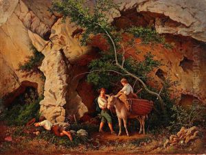 Rastande Sallskap Vid Grotta by Axel Leopold Cantzler