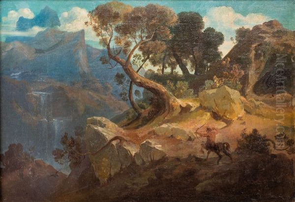 Felsige Landschaft mit jagendem Kentauren - view 1