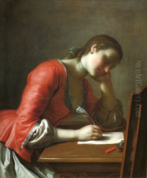 Young Girl Writing a Love Letter - view 1