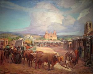 View of Santa Fe Plaza in the 1850s