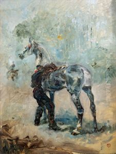 Artillery saddling his horse