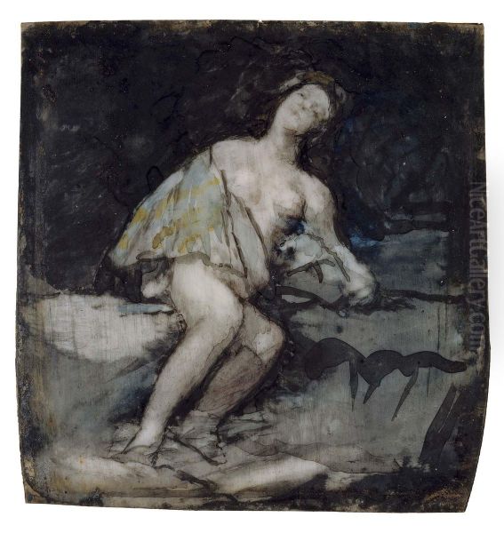 Nude Woman Reclining Against a Rock - view 1