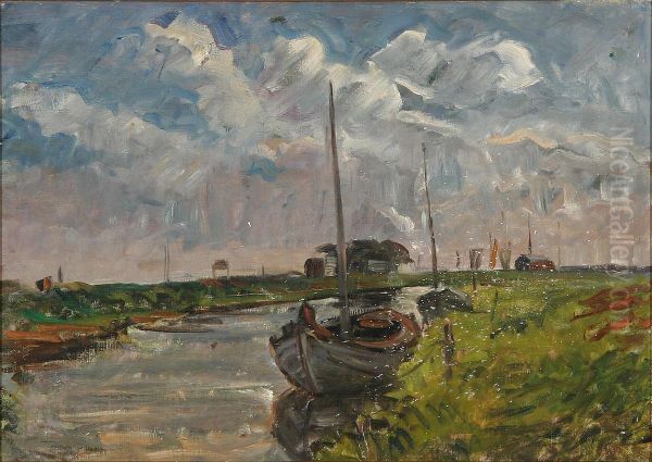 A canal with a boat. - view 1