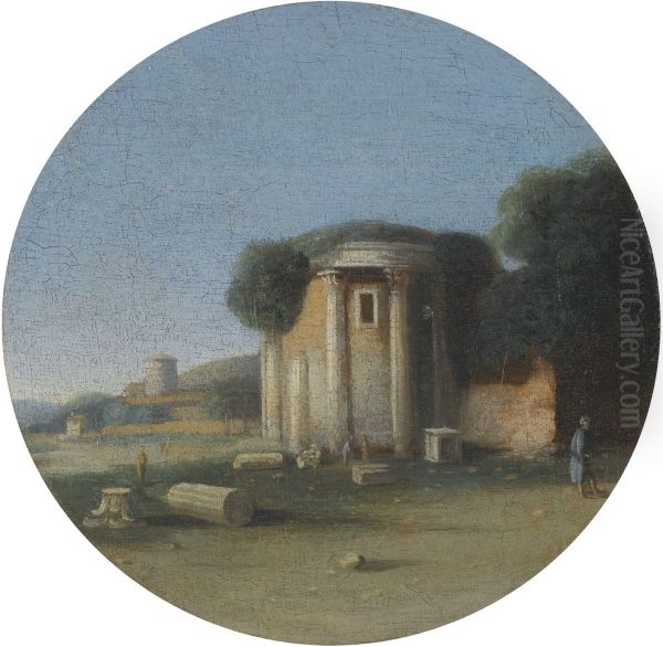 A landscape with figures before an ancient temple - view 1