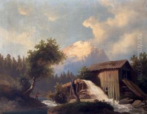 Mountain landscape with a mill