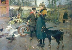 Gouter dans la cour de ferme by Evariste Carpentier