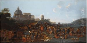 Figures Feasting at a Fair in Prati, Outside the Walls of Rome, with the Saint Peter's Basilica and Monte Mario Beyond