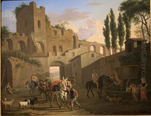 An Italianate Townscape with Figures by Jacob De Heusch