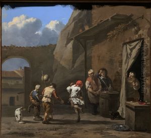 Dancers in front of a tavern by Karel Dujardin
