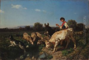 At the watering hole by Filippo Palizzi