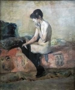 Nude study. Woman sitting on a couch by Henri De Toulouse-Lautrec