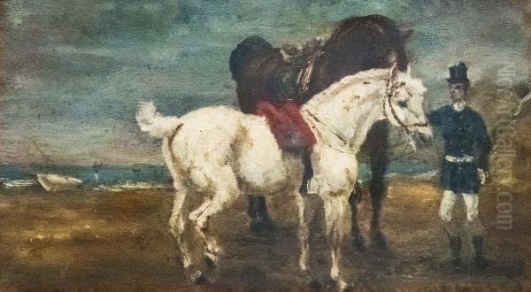 Two horses and groom - view 1