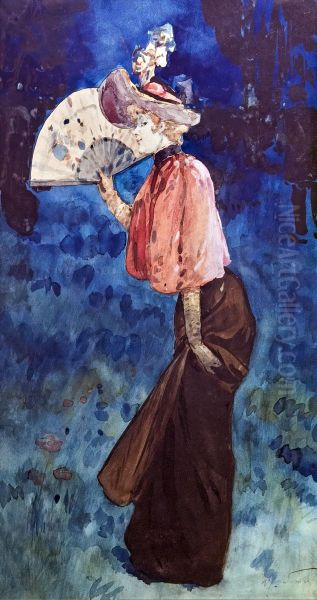 Woman with fan - view 1