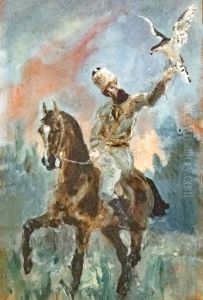 Alphonse de Toulouse-Lautrec as a falconer by Henri De Toulouse-Lautrec