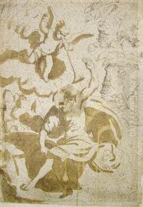 Cherub Hailing A Seated Prophet by Domenico Maria Canuti