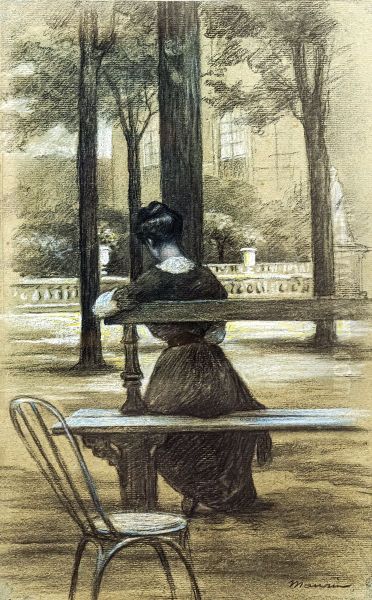 Reading in the Luxembourg Gardens - view 1