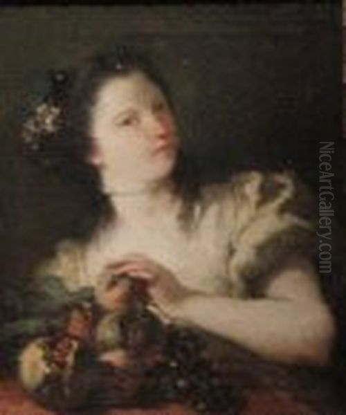 Portrait of young lady with fruits - view 1