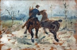 Two horses led in hand by Henri De Toulouse-Lautrec