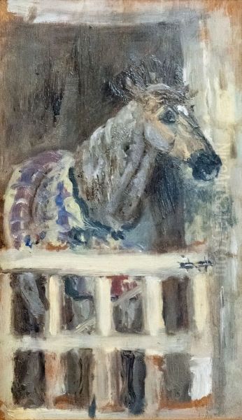 Cheval derriere une barriere dans une stalle - view 1