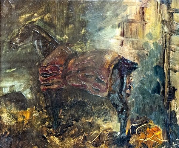 Cheval noir a l'ecurie - view 1