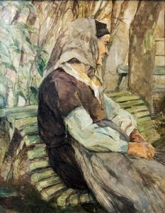 Vieille femme assise sur un banc a Celeyran by Henri De Toulouse-Lautrec