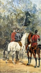 Reunion de cavaliers de chasse a courre