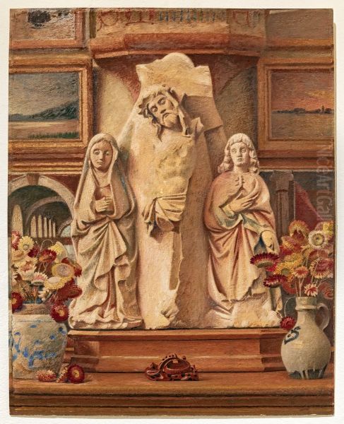 Composition at Calvary and bouquets of immortelles - view 1
