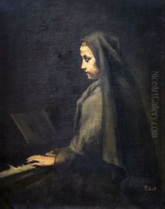 Woman at the piano by Augustin Theodule Ribot