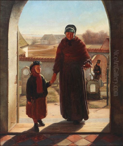 Mother and child entering the church. - view 1
