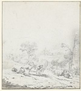 Italian Landscape with Resting Traveller with Donkeys by Karel Dujardin